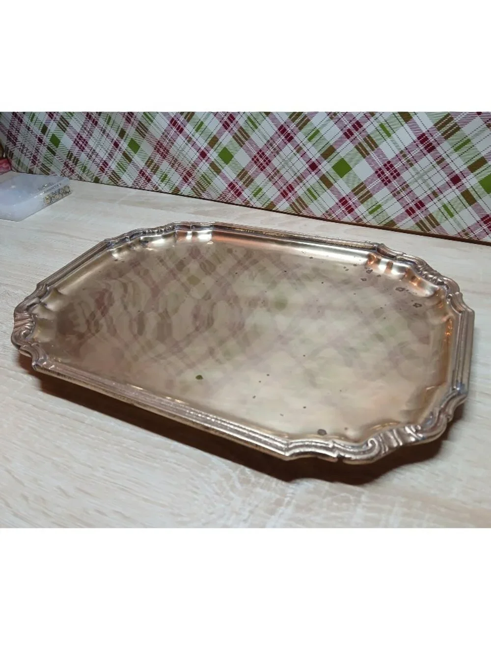 JCPENNEY BRASSWARE BRASS ORNATE EDGE METAL PLATTER TRAY MADE IN INDIA